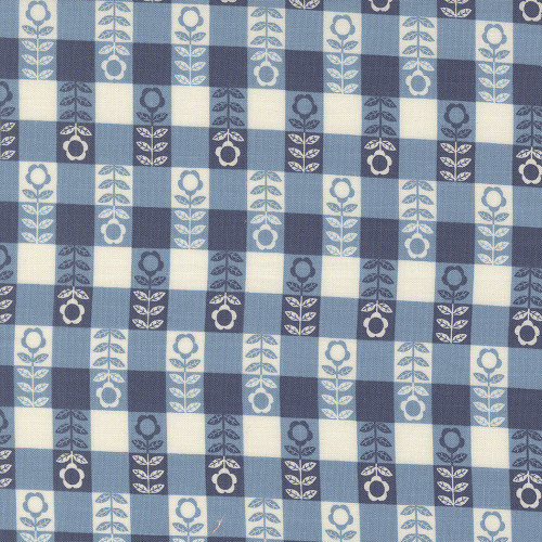 Moda Fabrics Night Owl Gingiber Sky Blue Flower Plaid