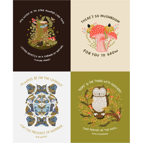 Moda Fabrics Night Owl Gingiber Owls Trees Butterfly Mushroom Panel