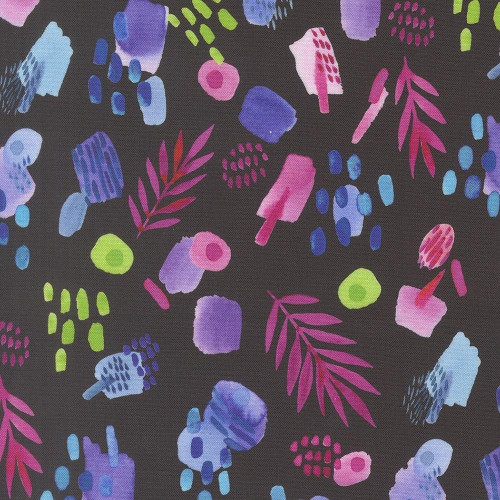 Moda Fabrics Radiant Amarilys Henderson Reeds and Dots Watercolor Leaves Midnight Black