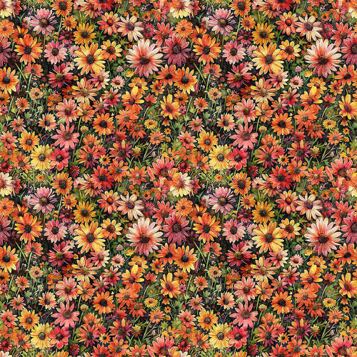 Quilting Treasures Dan Morris Earthly Delights Pink Orange Wild Flowers Zinnias