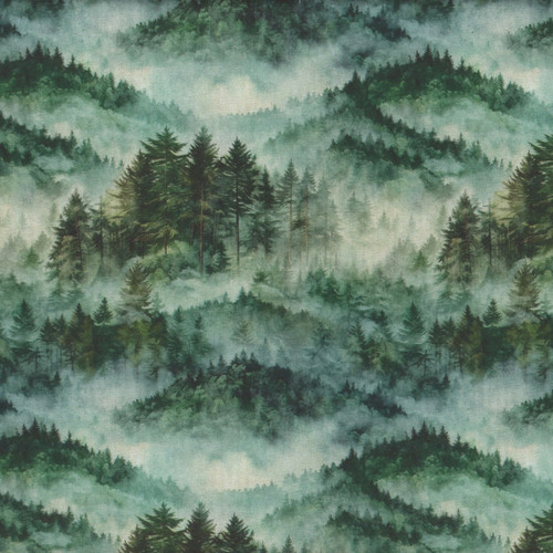 Quilting Treasures Dan Morris Earthly Delights Green Pine Tree Mountains