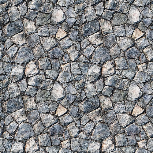 Quilting Treasures Dan Morris Earthly Delights Blue Grey Stone Wall, detailed textured stone pattern used for quilting or fabric design.