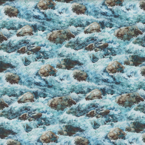 Quilting Treasures Dan Morris Earthly Delights Turquoise Blue White Water Rocks