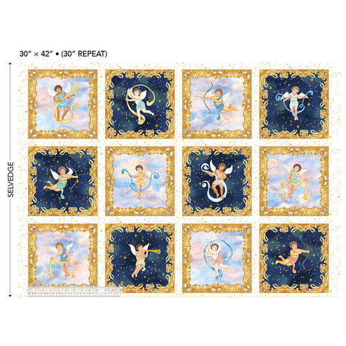 Windham Fabrics Celestine Celestial Cherub Portraits Panel Cloud Blue Gold
