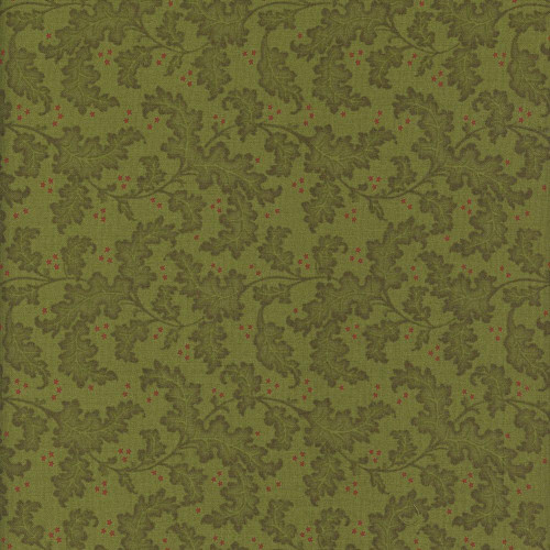 Henry Glass Fabrics Baubles & Balsam Kim Diehl Evergreen Green Holiday Leafy Vines, green fabric with an intricate pattern of leafy vines and small red berries. Henry Glass Fabrics Baubles & Balsam Kim Diehl Evergreen Green Holiday Leafy Vines, green fabric with an intricate pattern of leafy vines and small red berries.