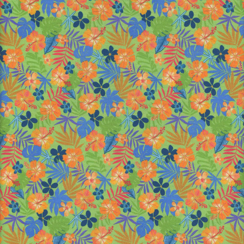 Quilting Treasures Fabrics Jungle Friends Jim Ishikawa Green Orange Blue Palm Leaves