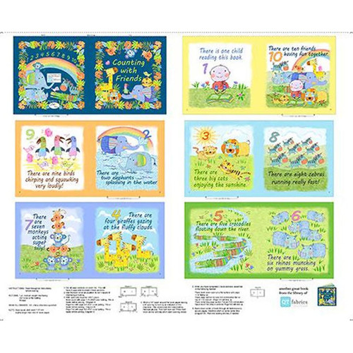 Quilting Treasures Fabrics Jungle Friends Jim Ishikawa Counting with Animals Fabric Book Panel