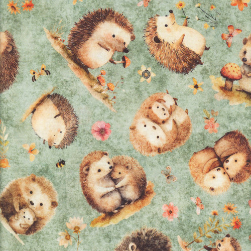 Quilting Treasures Fabrics Hedgehugs Dan Morris Sage Green Tossed Hedgehogs
