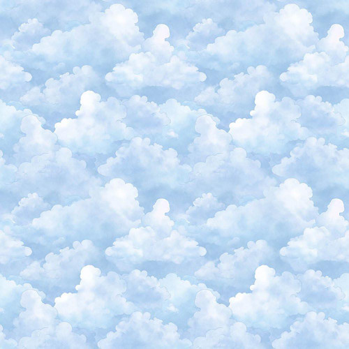 Quilting Treasures Fabrics Bearsville Dan Morris Blue Clouds, fabric with a pattern of fluffy blue and white clouds in a sky design.