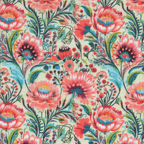 Quilting Treasures Fabrics Exotica Dan Morris Cream Green Pink Yellow Floral, colorful floral fabric pattern with cream, pink, green, yellow, and blue flowers and leaves. Quilting Treasures Fabrics Exotica Dan Morris Cream Green Pink Yellow Floral, colorful floral fabric pattern with cream, pink, green, yellow, and blue flowers and leaves.