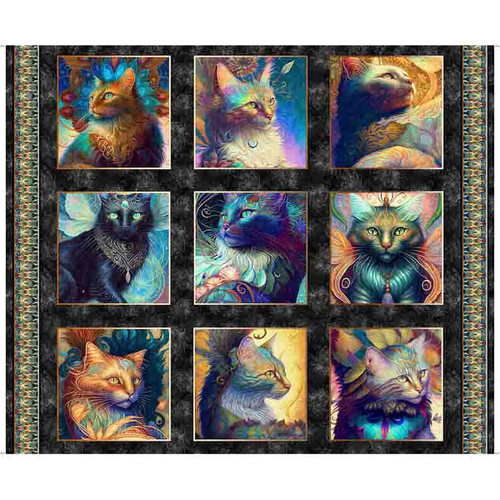Quilting Treasures Fabrics Feline Fantasia Dan Morris Blue Gold Fantastic Cats Picture Panel 36
