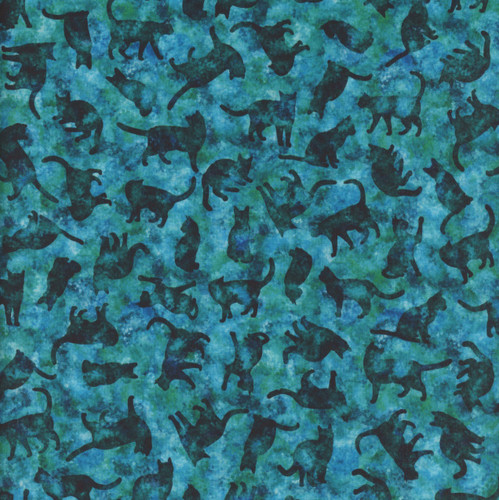 Quilting Treasures Fabrics Feline Fantasia Dan Morris Turquoise Blue Cat Shadows