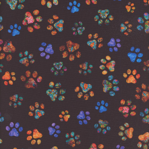 Quilting Treasures Fabrics Feline Fantasia Dan Morris Black Orange Blue Cat Paw Prints