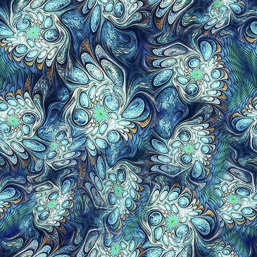Quilting Treasures Fabrics Feline Fantasia Dan Morris Teal Oil on Water Marble