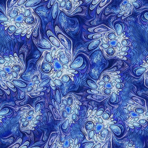 Quilting Treasures Fabrics Feline Fantasia Dan Morris Royal Blue Oil on Water Marble