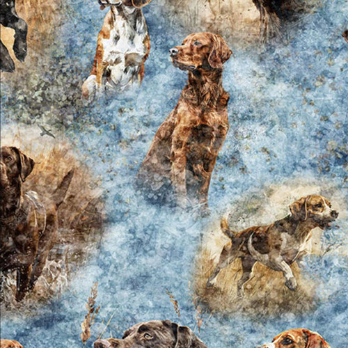 Quilting Treasures Fabrics Forest, Field, Stream Dan Morris Blue Hunting Dogs