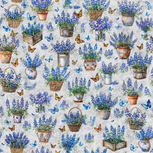 Quilting Treasures Fabrics Grab Bag Season 3 Dan Morris Grey Bluebonnets Butterflies