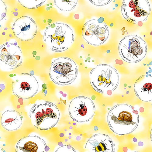 Quilting Treasures Fabrics Healing Garden Jane Maday Yellow Insect Bubbles