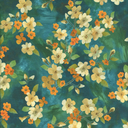 Quilting Treasures Fabrics Light of the World Claudia McKinney Green Dogwood Floral