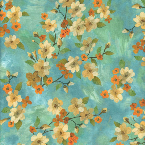 Quilting Treasures Fabrics Light of the World Claudia McKinney Aqua Blue Dogwood Floral
