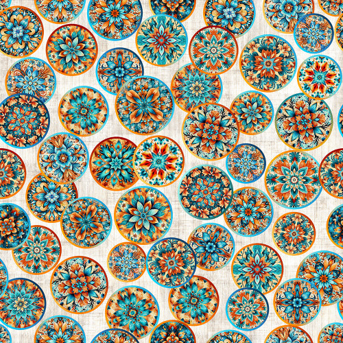 Quilting Treasures Fabrics Oasis Dan Morris Cream Fiesta Rose Floral Tile Circles