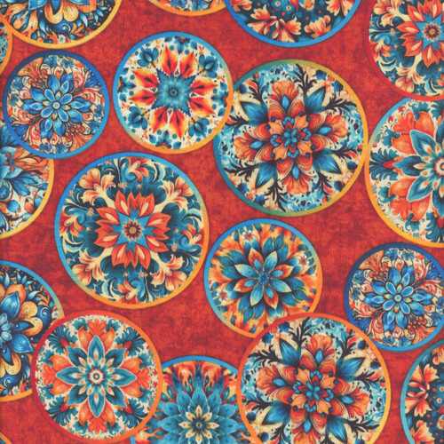 Quilting Treasures Fabrics Oasis Dan Morris Red Fiesta Rose Floral Tile Circles