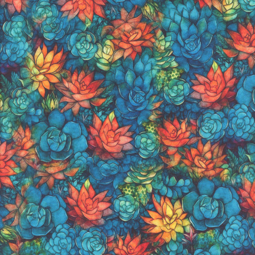 Quilting Treasures Fabrics Oasis Dan Morris Turquoise Orange Packed Succulents