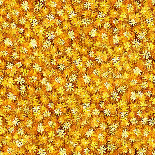 Quilting Treasures Fabrics Oasis Dan Morris Yellow Orange Wavy Flowers, floral fabric pattern with yellow, orange, and white wavy flowers and swirling accents. Quilting Treasures Fabrics Oasis Dan Morris Yellow Orange Wavy Flowers, floral fabric pattern with yellow, orange, and white wavy flowers and swirling accents.