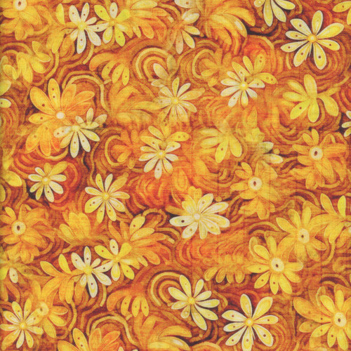 Quilting Treasures Fabrics Oasis Dan Morris Yellow Orange Wavy Flowers