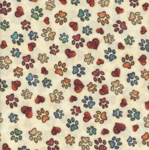 Quilting Treasures Fabrics QT Cuties 2 Dan Morris Cream Red Blue Puppy Paw Prints
