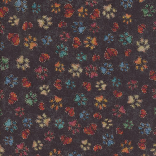 Quilting Treasures Fabrics QT Cuties 2 Dan Morris Black Red Blue Puppy Paw Prints