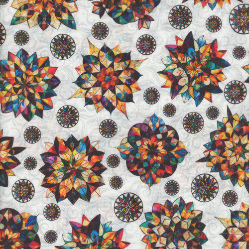Quilting Treasures Fabrics Solstice Dan Morris White Stained Glass Kaleidoscope Stars