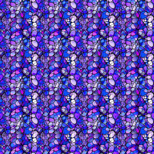 Quilting Treasures Fabrics Solstice Dan Morris Purple Kaleidoscope Circles, a vibrant purple fabric with a complex mosaic pattern of kaleidoscope circles in shades of purple, blue, and pink.