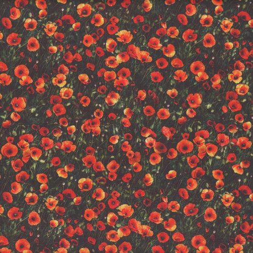 Quilting Treasures Fabrics Earthly Delights Dan Morris Red Green Poppies, floral fabric with vibrant red and green poppy flower pattern.
