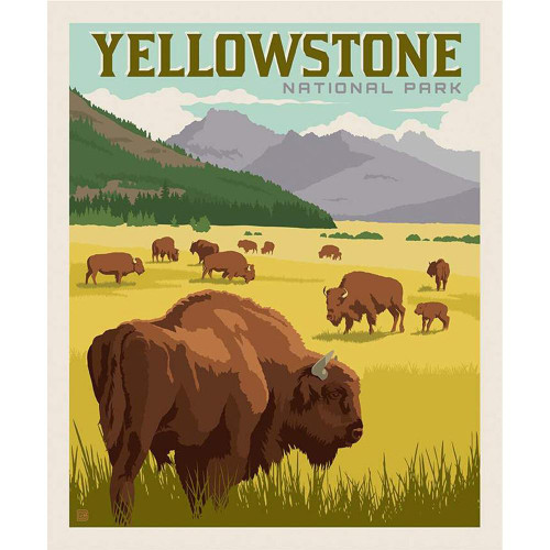 Riley Blake Fabrics National Parks Fabrics Yellowstone Park Vintage Poster Panel Riley Blake Fabrics National Parks Fabrics Yellowstone Park Vintage Poster Panel