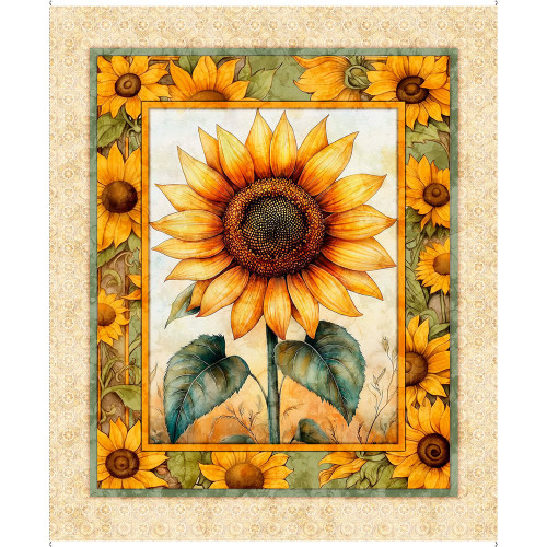 Quilting Treasures Sunflower Serenade Dan Morris Yellow Cream Green Sunflower Panel