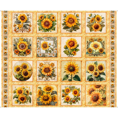 Quilting Treasures Sunflower Serenade Dan Morris Yellow Cream Sunflower Picture Patches Panel