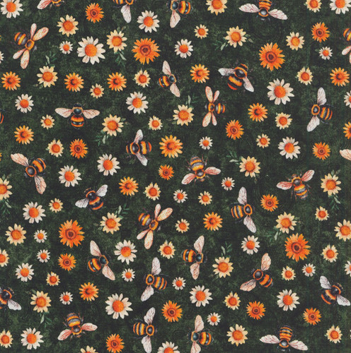 Quilting Treasures Sunflower Serenade Dan Morris Green Yellow Sunflowers and Bees