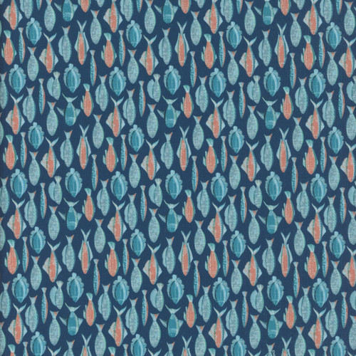 Benartex Fabrics Under the Sea Blue Peach Pink Aqua Small Fish School