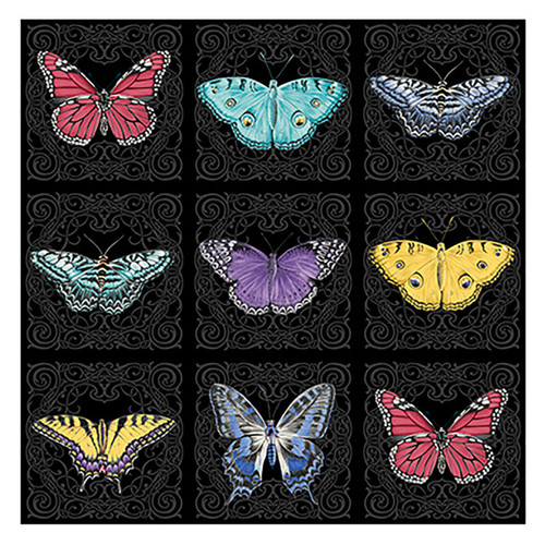 Benartex Fabrics Circle of Butterflies Jackie Robinson Black Butterfly Nouveau Panel