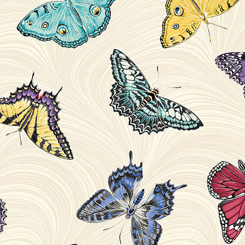 Benartex Fabrics Circle of Butterflies Jackie Robinson Cream Butterfly Waves