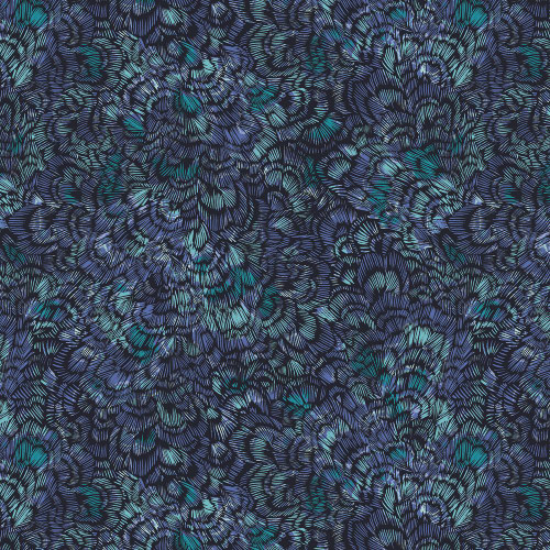 Benartex Fabrics Circle of Butterflies Jackie Robinson Blue Green Fresca Wings, fabric featuring a detailed butterfly wing pattern in shades of blue, green, and purple.