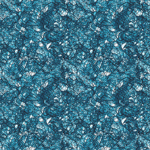 Benartex Fabrics Cat Artistry Peggy Collins Turquoise Blue Glassine, intricate blue and turquoise fabric pattern with leaf and glassine motifs.