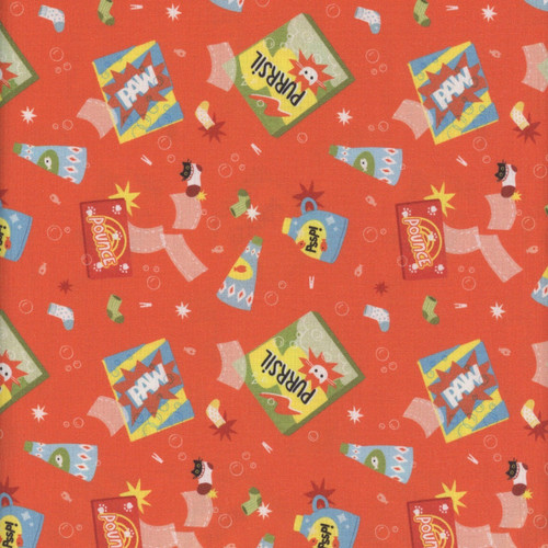 Dear Stella Fabrics Cats in the Laundry Leezaworks Carrot Orange Suds & Purrs