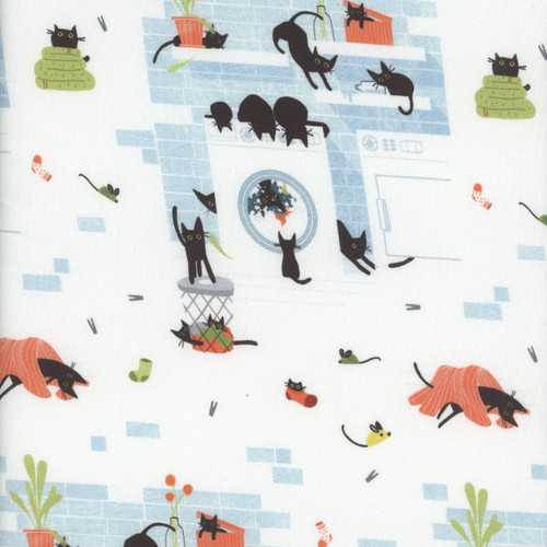 Dear Stella Fabrics Cats in the Laundry Leezaworks White Rinse Repeat