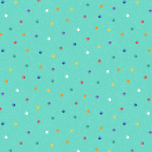 Wilmington Prints Fe-Line Frisky Anne Rowan Paw Prints Teal Blue