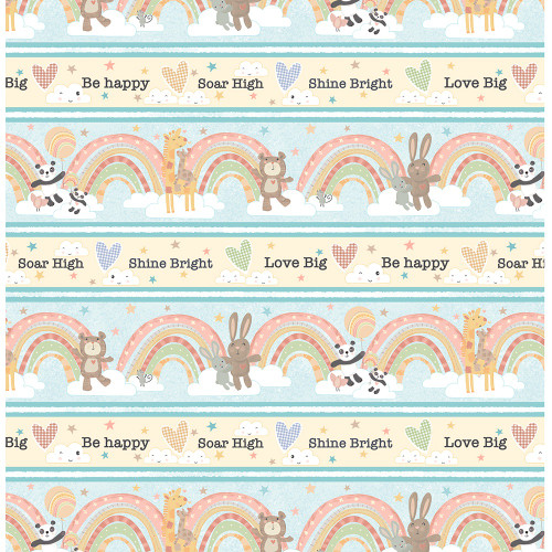 Wilmington Prints Rainbow Dreams Jenny Faw Design Repeating Stripe Pink Blue Yellow