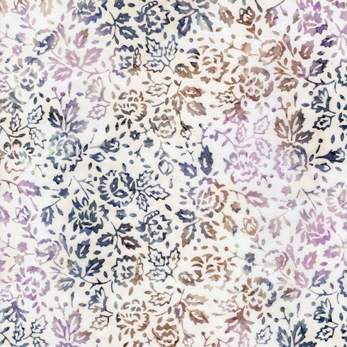 Timeless Treasures Fabrics Plumberry Tonga Batiks Slate Cream Stamped Flowers