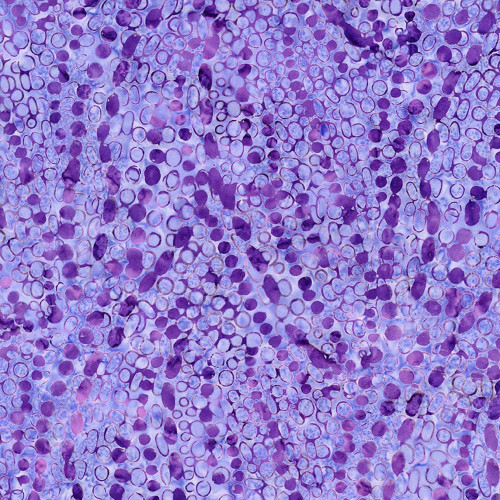 Timeless Treasures Fabrics Plumberry Tonga Batiks Grape Purple Floating Dots, purple batik fabric with a pattern of floating dots in various shades of purple.