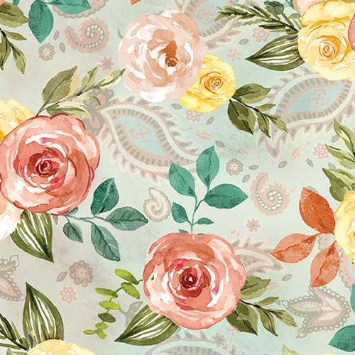 Benartex Fabrics Gone Country Blue Pink Peach Roses Paisley 108 Inch Wide Quilt Back